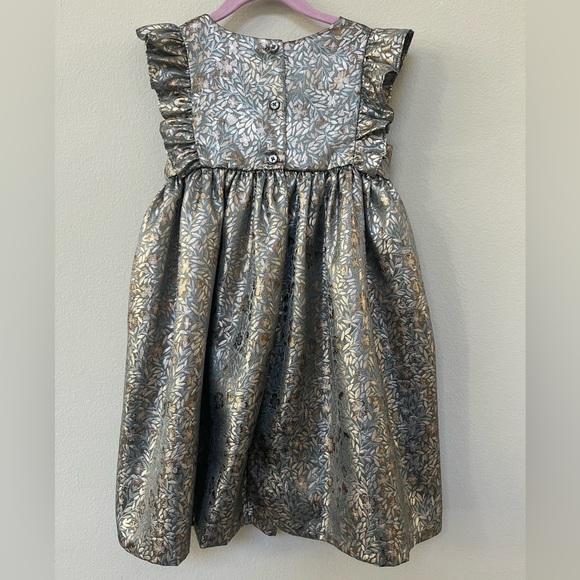 LIKE NEW! Nordstrom Gray Gold Foil Leaf Dress Ruffle Flutter Sleeve Sz 7 - Picture 3 of 5